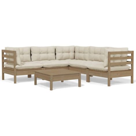 vidaXL Madera de Pino Muebles de Jardín 6 Piezas y Cojines Multicolor Patio