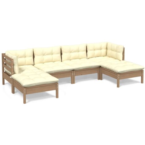 vidaXL Madera de Pino Muebles de Jardín 6 Piezas y Cojines Multicolor Patio