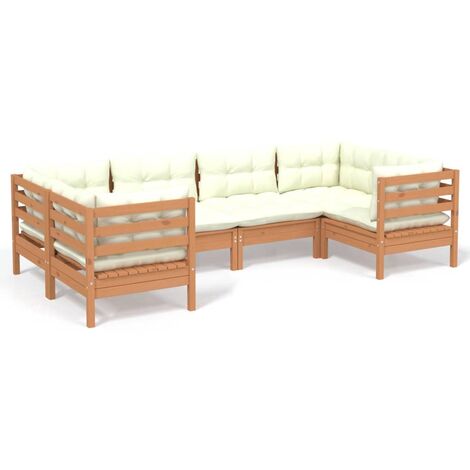 vidaXL Madera de Pino Muebles de Jardín 6x y Cojines Multicolor Miel Patio