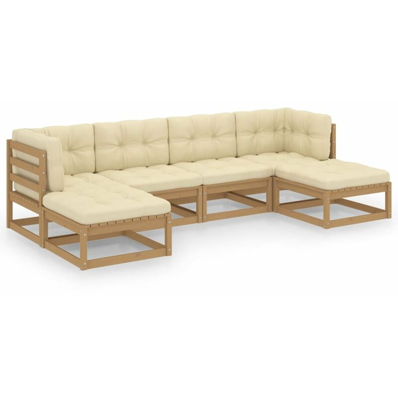 

Happyshopping - Muebles de jardin 6 pzas y cojines marron miel madera pino