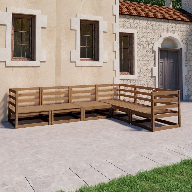 

Muebles de jardín 6 pzas y cojines marrón miel madera pino