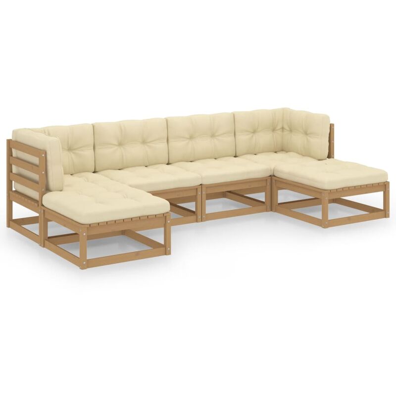 

Muebles de jardín 6 pzas y cojines marrón miel madera pino