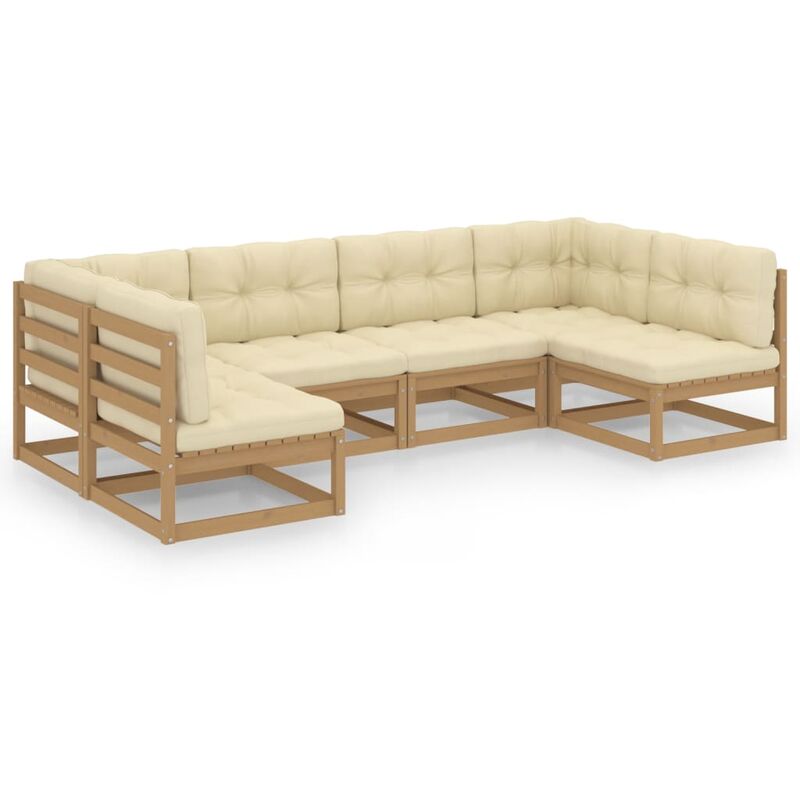 

Muebles de jardín 6 pzas y cojines marrón miel madera pino