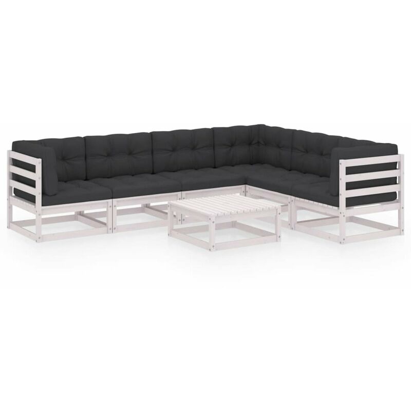 

Muebles de jardin 7 piezas con cojines blanco madera de pino