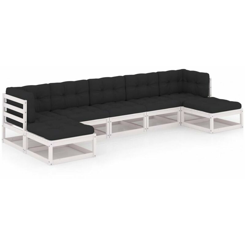 

Muebles de jardin 7 piezas con cojines blanco madera de pino