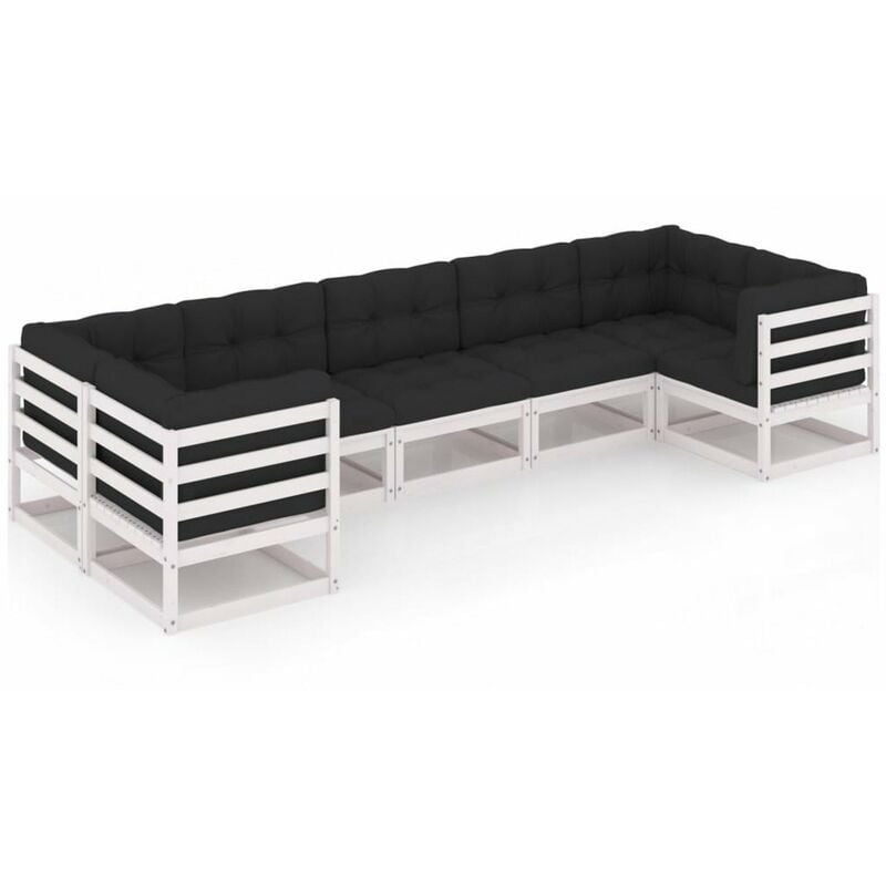 

Muebles de jardin 7 piezas con cojines blanco madera de pino