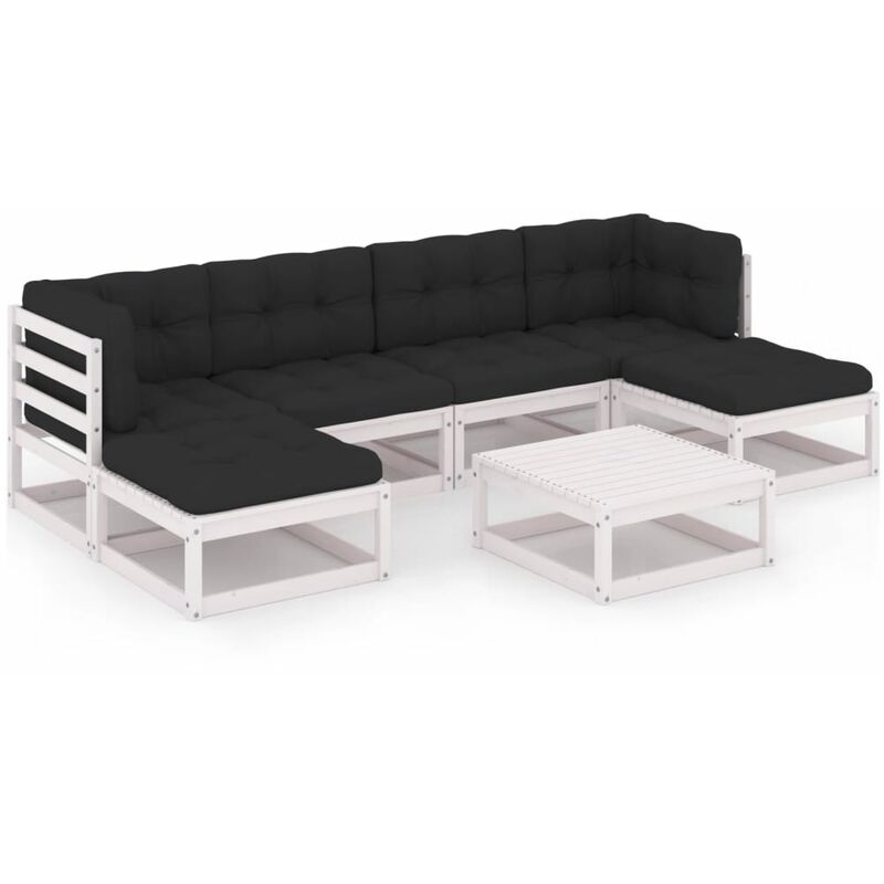 

Muebles de jardín 7 piezas con cojines blanco madera de pino