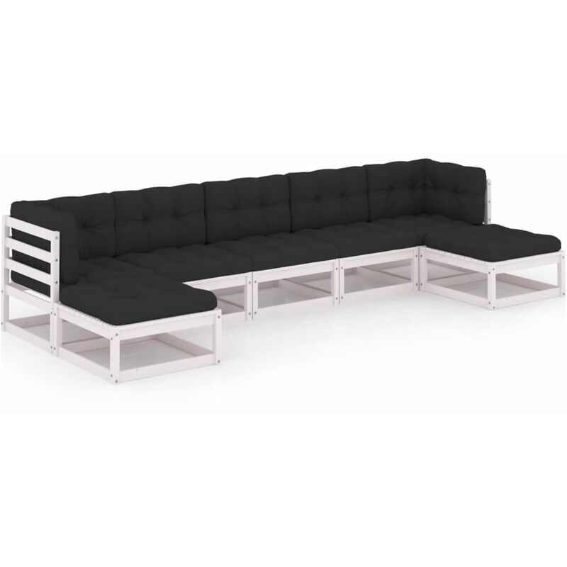 

Muebles de jardín 7 piezas con cojines blanco madera de pino