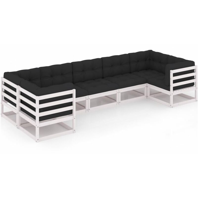 

Muebles de jardín 7 piezas con cojines blanco madera de pino