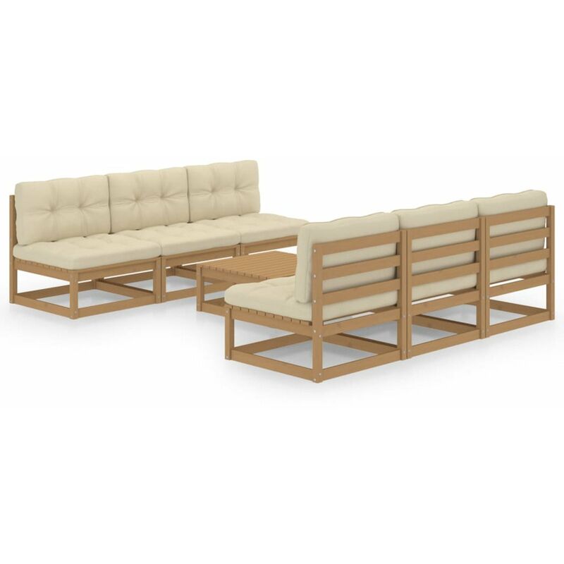 

Happyshopping - Muebles de jardin 7 piezas con cojines de madera de pino maciza