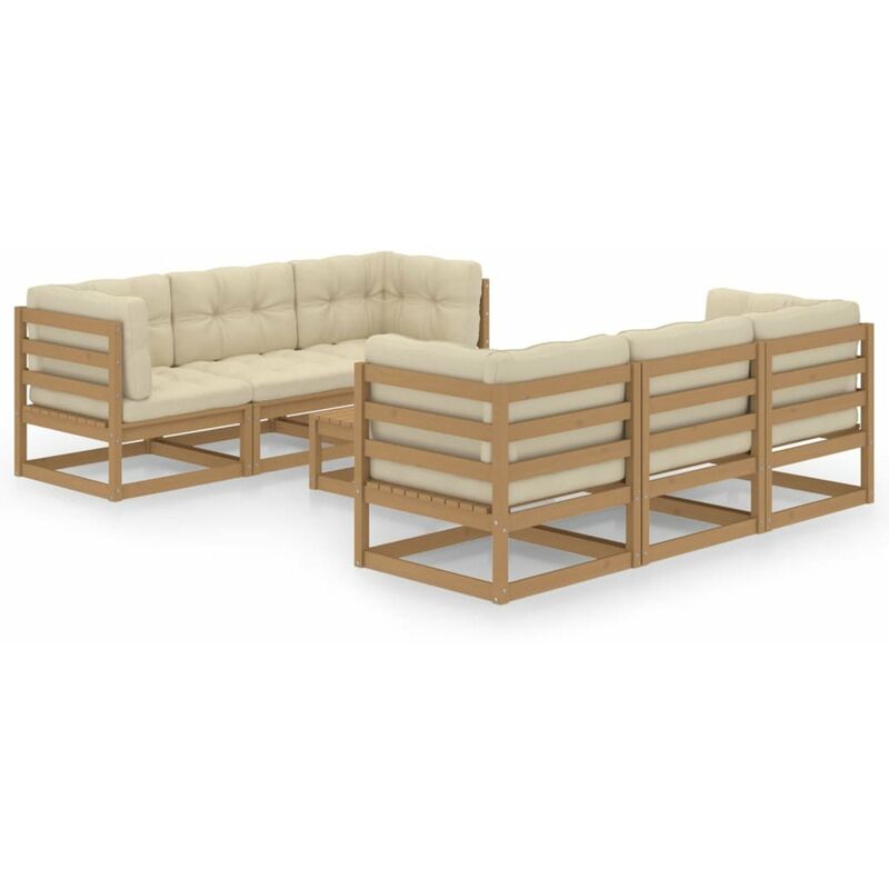 

Muebles de jardin 7 piezas con cojines de madera de pino maciza
