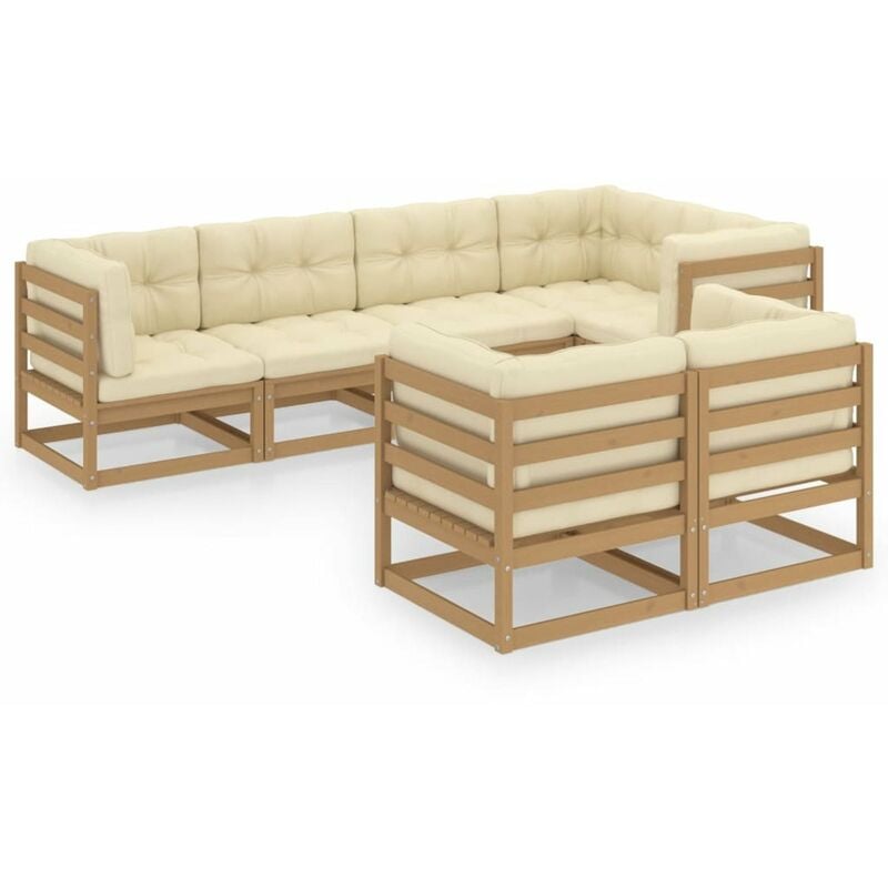 

Happyshopping - Muebles de jardin 7 piezas con cojines de madera de pino maciza