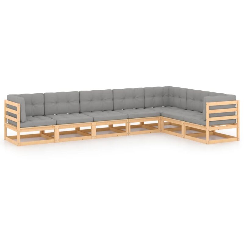 

Muebles de jardín 7 piezas con cojines de madera de pino maciza