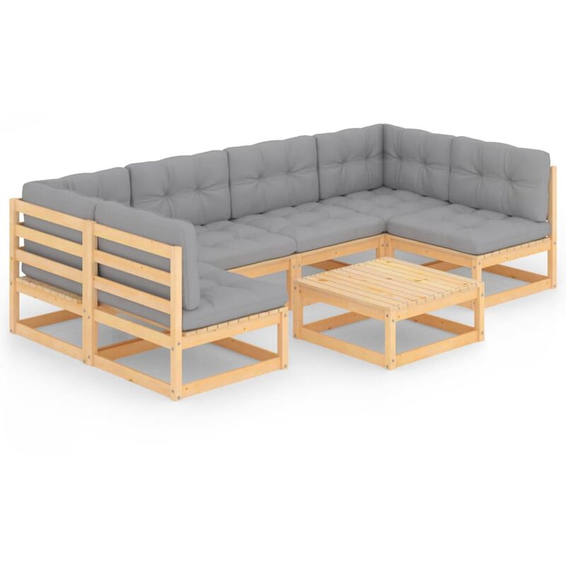 

Muebles de jardín 7 piezas con cojines de madera de pino maciza