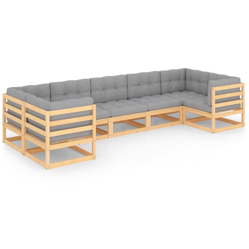 

Muebles de jardín 7 piezas con cojines de madera de pino maciza
