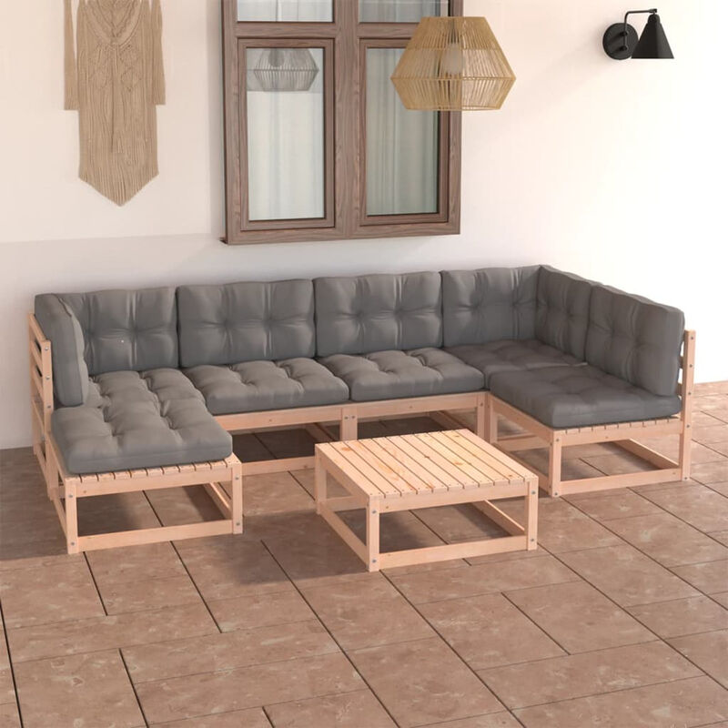

Muebles de jardin 7 piezas con cojines madera de pino maciza