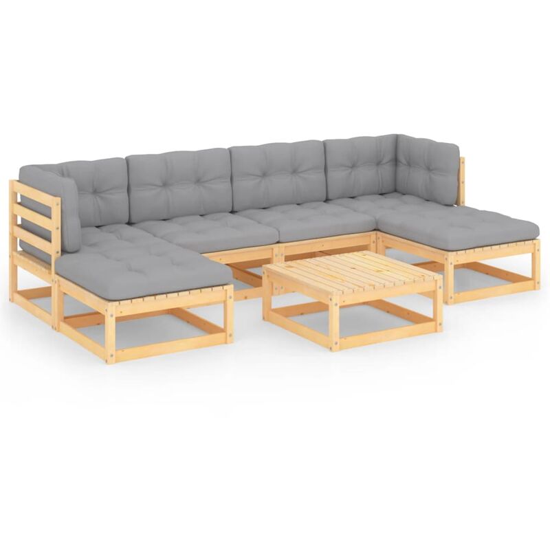 

Muebles de jardín 7 piezas con cojines madera de pino maciza