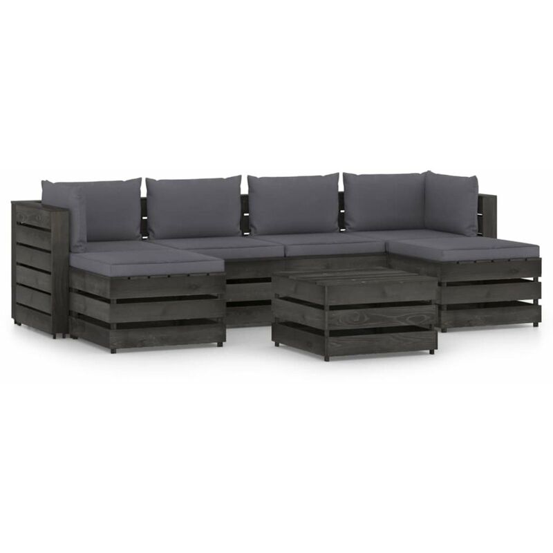 

Muebles de jardin 7 piezas con cojines madera impregnada gris