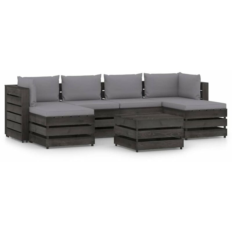 

Muebles de jardin 7 piezas con cojines madera impregnada gris