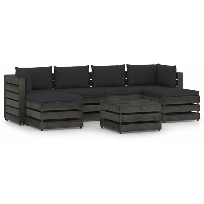

Muebles de jardin 7 piezas con cojines madera impregnada gris