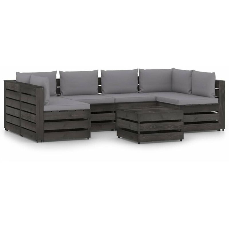 

Muebles de jardin 7 piezas con cojines madera impregnada gris