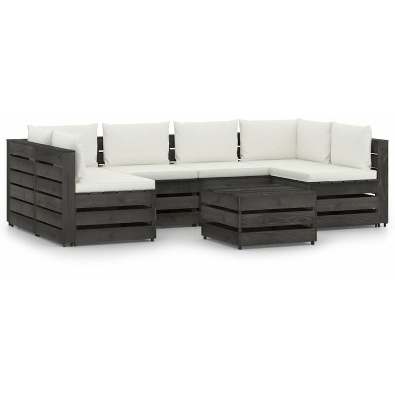 

Muebles de jardin 7 piezas con cojines madera impregnada gris