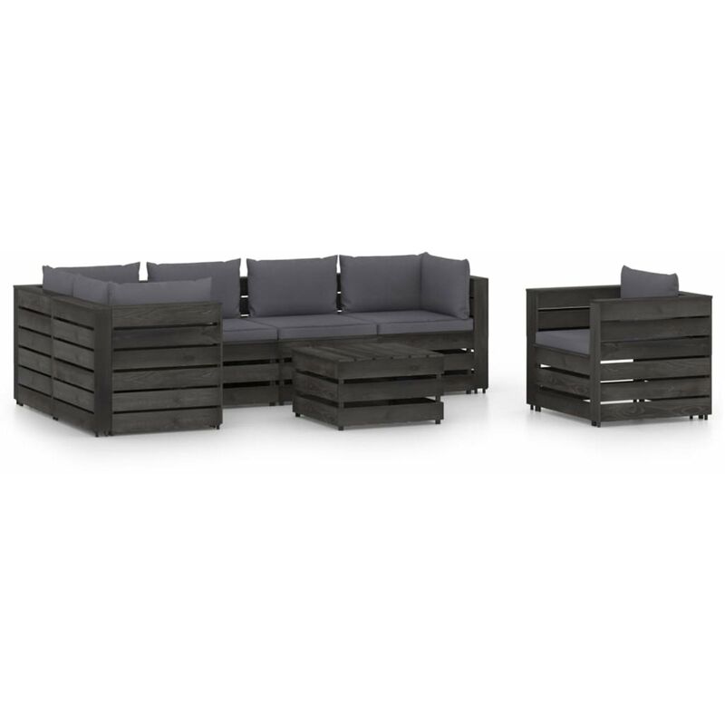 

Muebles de jardin 7 piezas con cojines madera impregnada gris