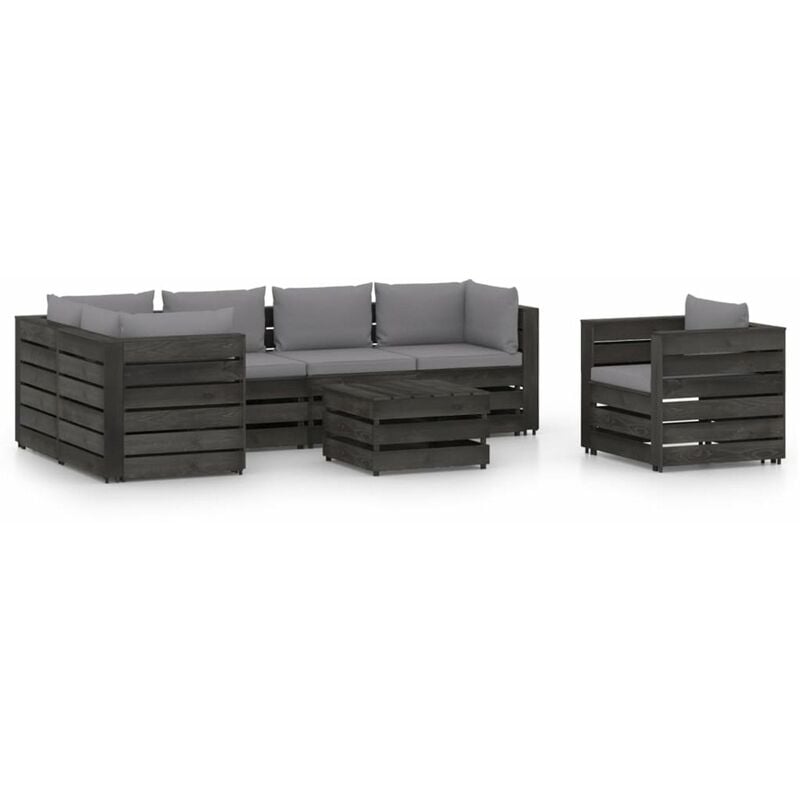 

Muebles de jardin 7 piezas con cojines madera impregnada gris
