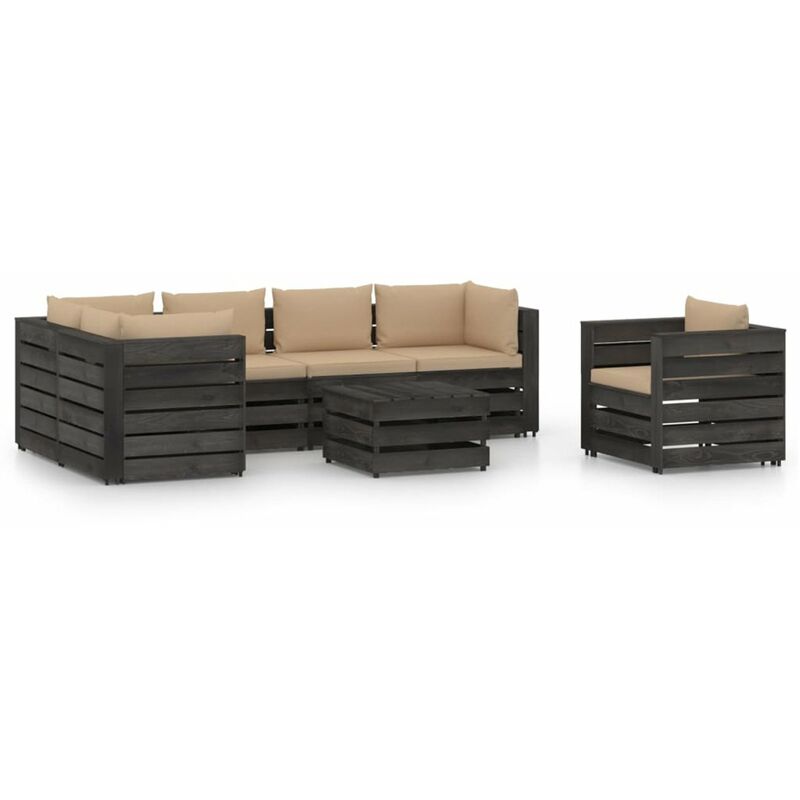 

Muebles de jardin 7 piezas con cojines madera impregnada gris