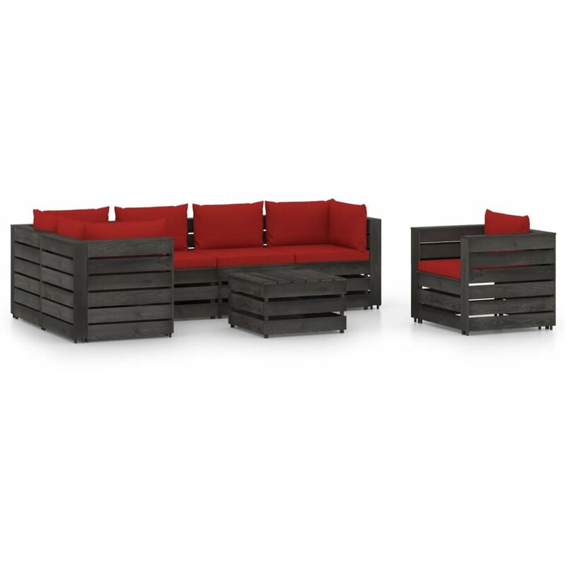 

Muebles de jardin 7 piezas con cojines madera impregnada gris