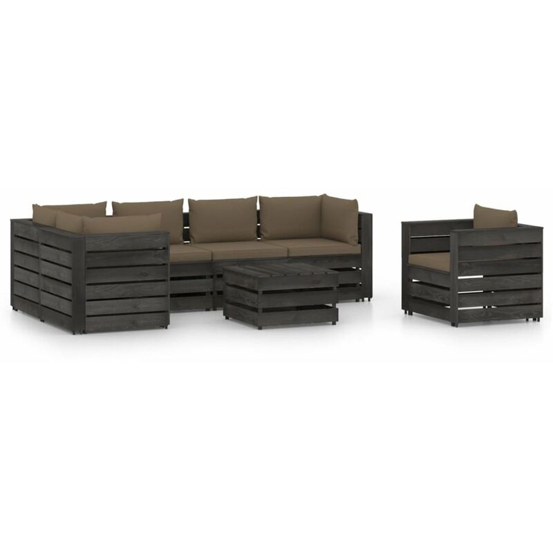 

Muebles de jardin 7 piezas con cojines madera impregnada gris