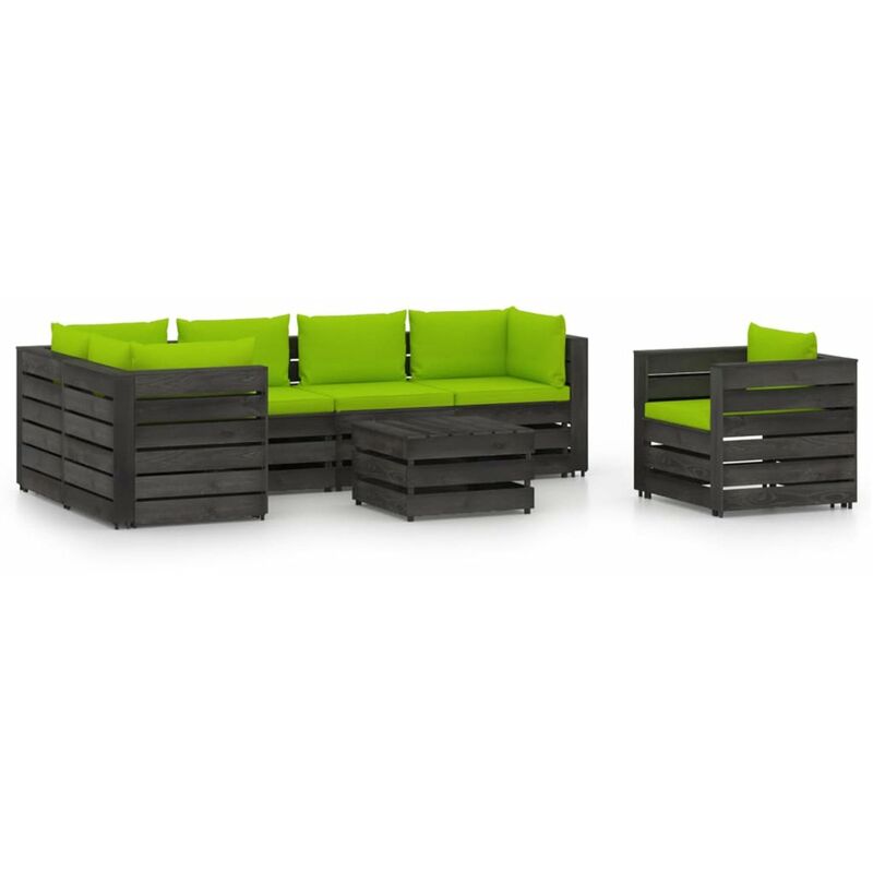 

Muebles de jardin 7 piezas con cojines madera impregnada gris