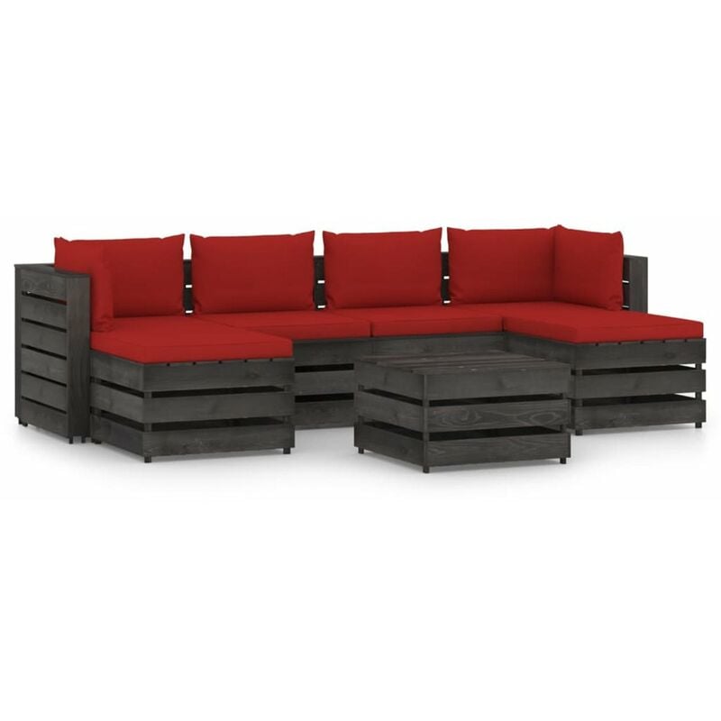 

Muebles de jardin 7 piezas con cojines madera impregnada gris