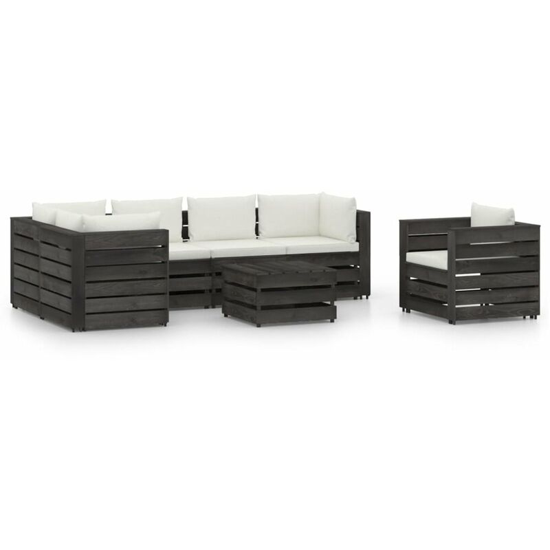 

Muebles de jardin 7 piezas con cojines madera impregnada gris