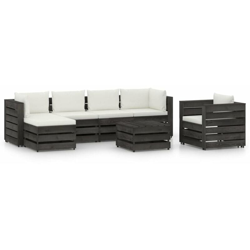 

Muebles de jardin 7 piezas con cojines madera impregnada gris