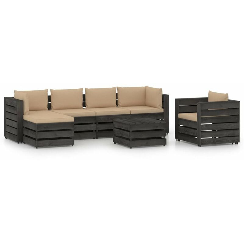 

Happyshopping - Muebles de jardin 7 piezas con cojines madera impregnada gris