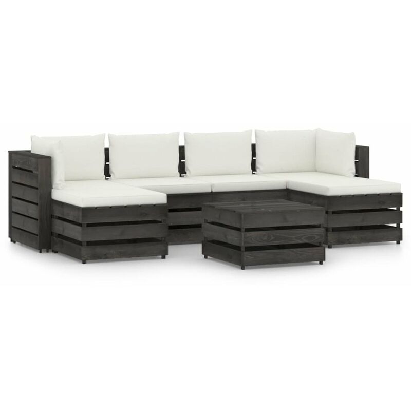 

Muebles de jardin 7 piezas con cojines madera impregnada gris