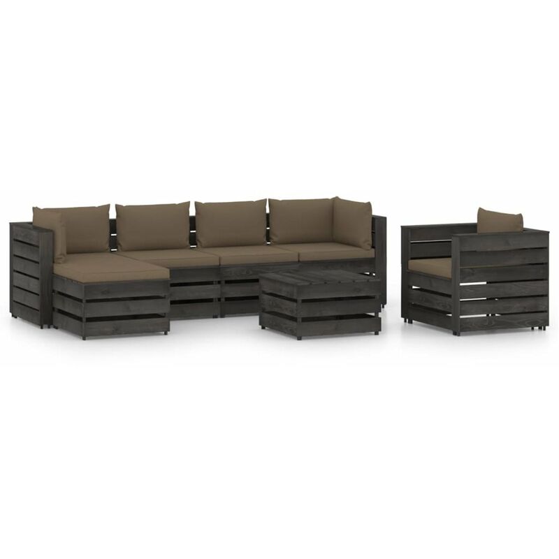 

Muebles de jardin 7 piezas con cojines madera impregnada gris