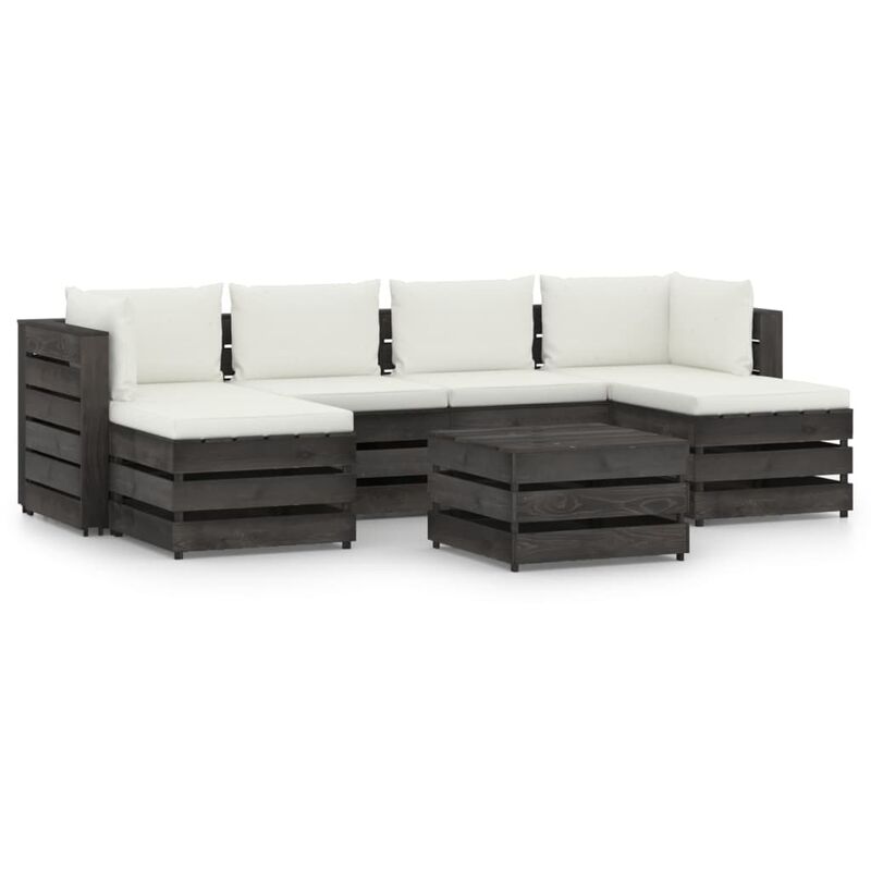 

Muebles de jardín 7 piezas con cojines madera impregnada gris