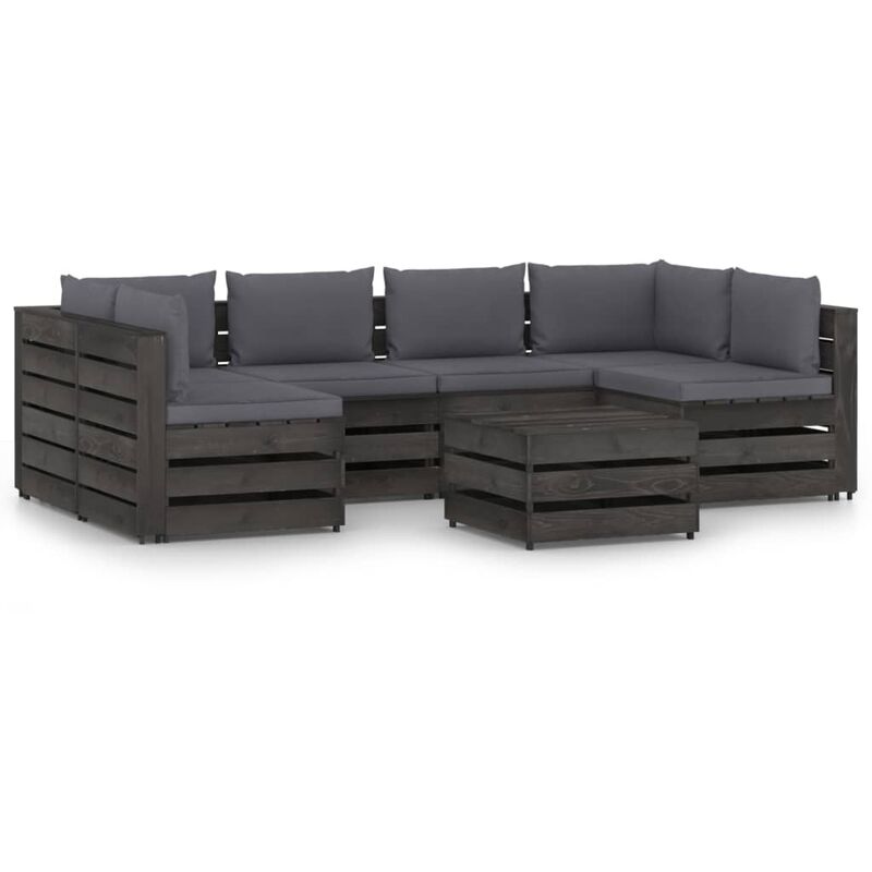 

Muebles de jardín 7 piezas con cojines madera impregnada gris