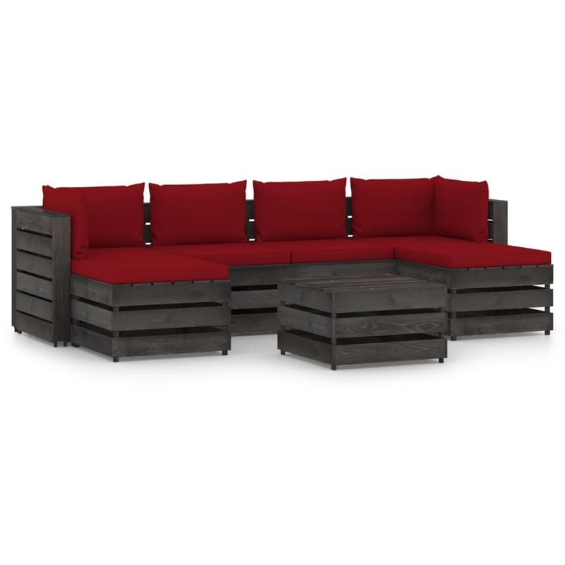 

Muebles de jardín 7 piezas con cojines madera impregnada gris