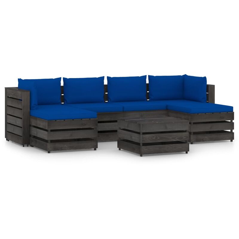 

Muebles de jardín 7 piezas con cojines madera impregnada gris