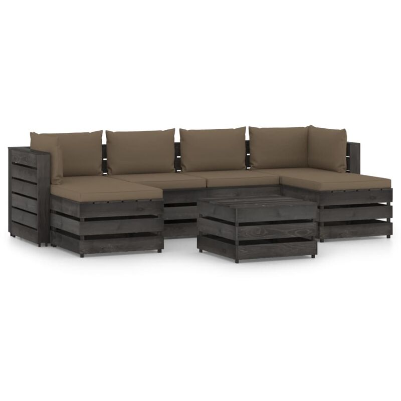 

Muebles de jardín 7 piezas con cojines madera impregnada gris