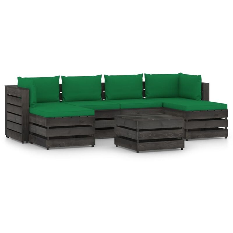 

Muebles de jardín 7 piezas con cojines madera impregnada gris