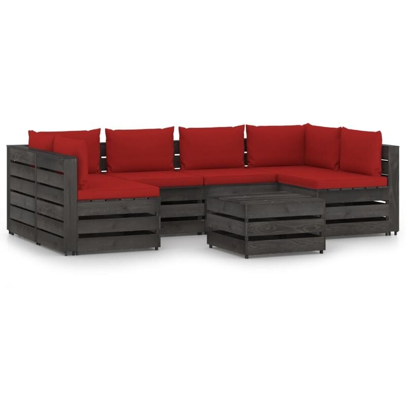 

Muebles de jardín 7 piezas con cojines madera impregnada gris