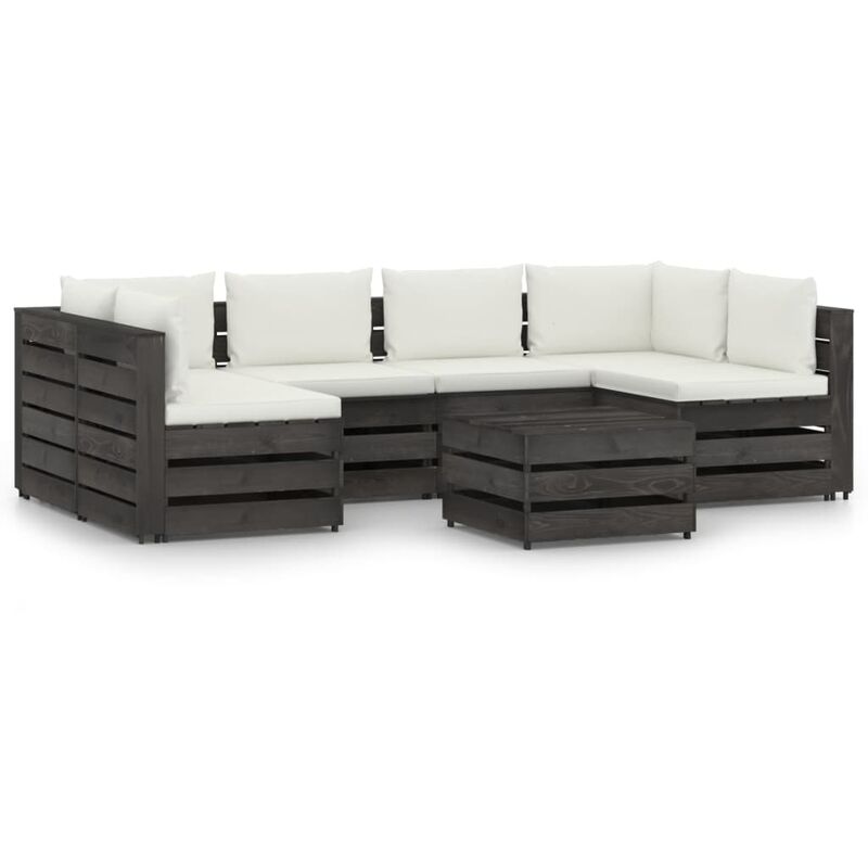 

Muebles de jardín 7 piezas con cojines madera impregnada gris