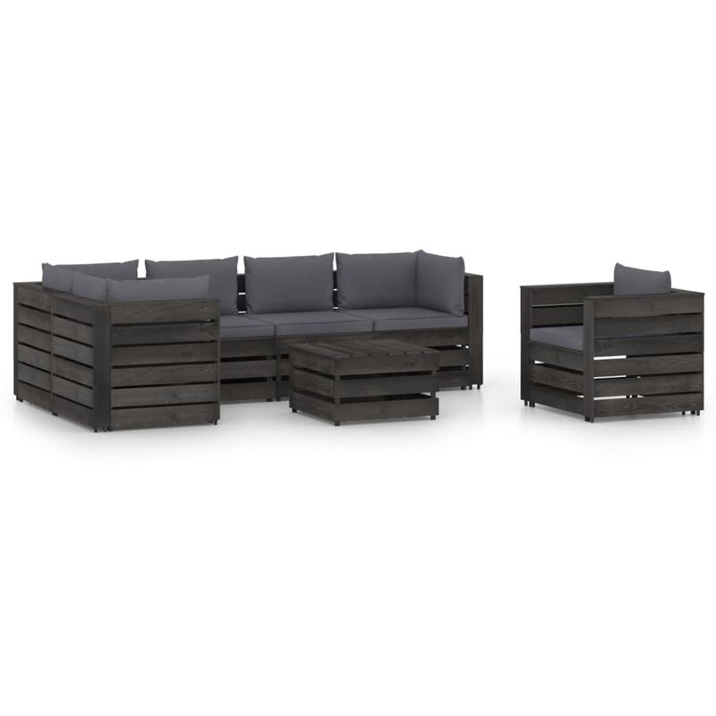 

Muebles de jardín 7 piezas con cojines madera impregnada gris