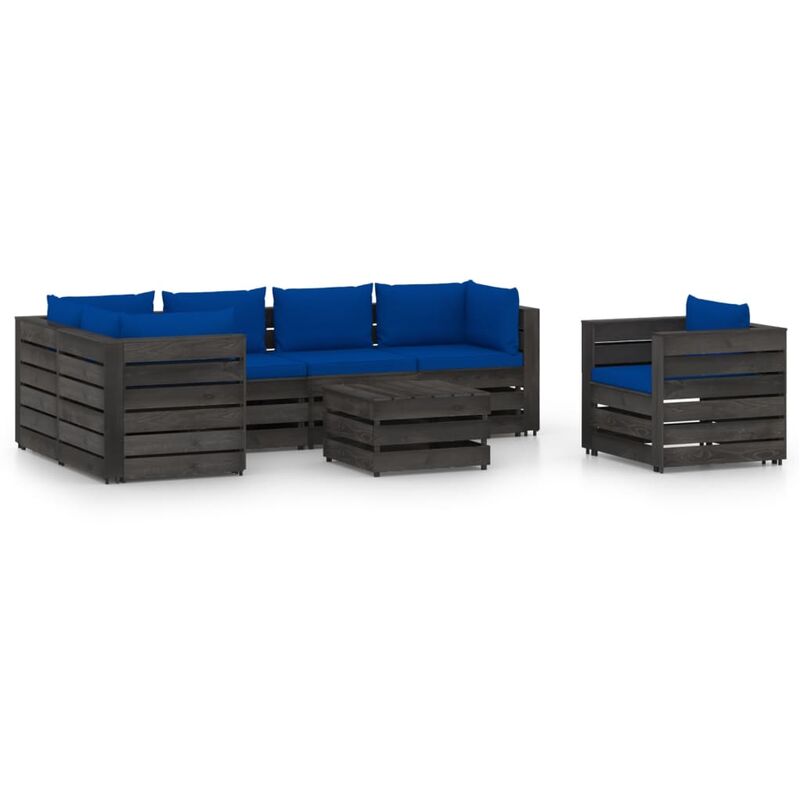 

Muebles de jardín 7 piezas con cojines madera impregnada gris