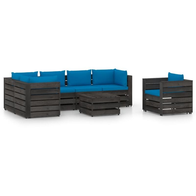 

Muebles de jardín 7 piezas con cojines madera impregnada gris