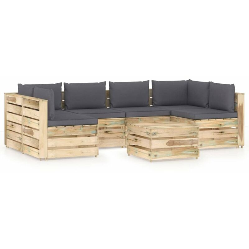 

Muebles de jardin 7 piezas con cojines madera impregnada verde